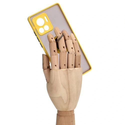 Etui z uchwytem na palec Bizon Case Hybrid Ring do Motorola Edge 30 Ultra przydymione z żółtą ramką