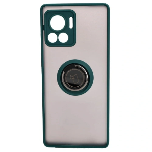 Etui z uchwytem na palec Bizon Case Hybrid Ring do Motorola Edge 30 Ultra przydymione z ciemnozieloną ramką