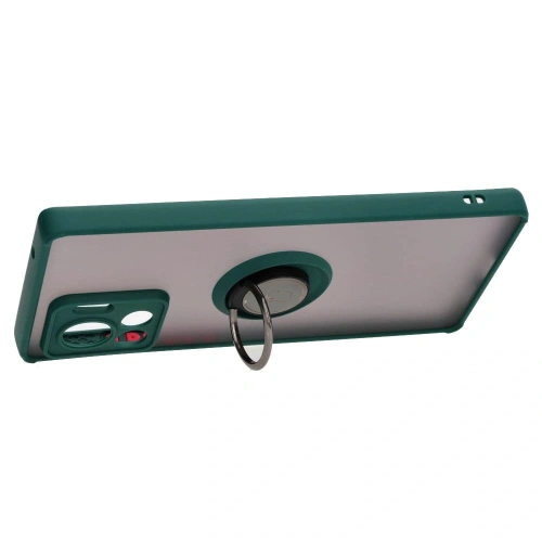 Etui z uchwytem na palec Bizon Case Hybrid Ring do Motorola Edge 30 Ultra przydymione z ciemnozieloną ramką