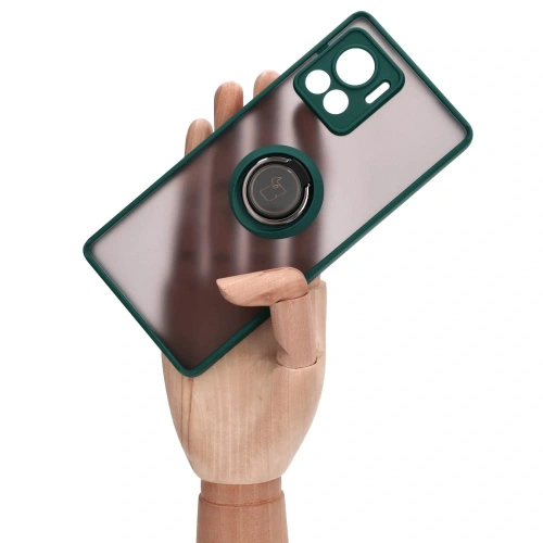 Etui z uchwytem na palec Bizon Case Hybrid Ring do Motorola Edge 30 Ultra przydymione z ciemnozieloną ramką