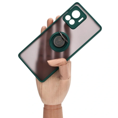 Etui z uchwytem na palec Bizon Case Hybrid Ring do Motorola Edge 30 Ultra przydymione z ciemnozieloną ramką