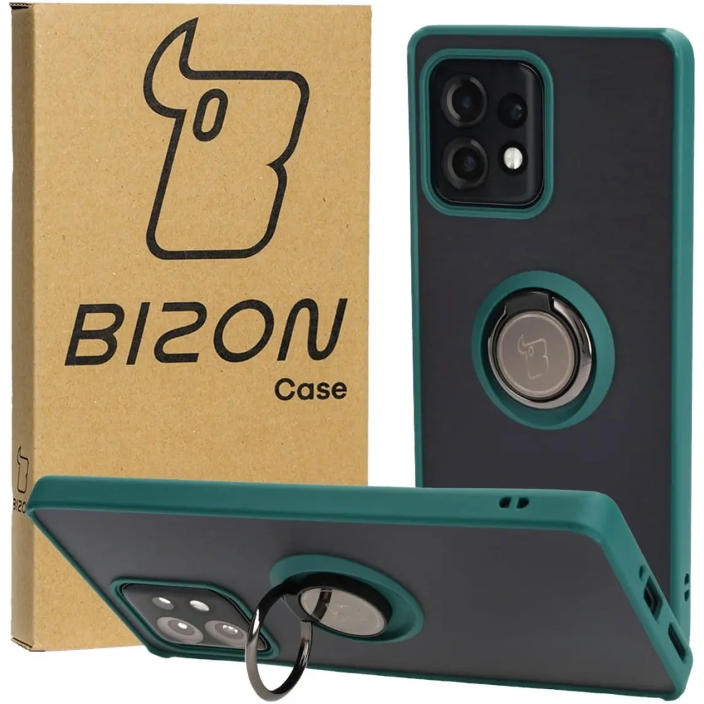 Hurtownia GSM - Etui s úchytem na prst Bizon Case Hybrid Ring pro Motorola Edge 40 Pro kouřové s tmavě zeleným rámem - BIZ476 - {ean13} - Hurt