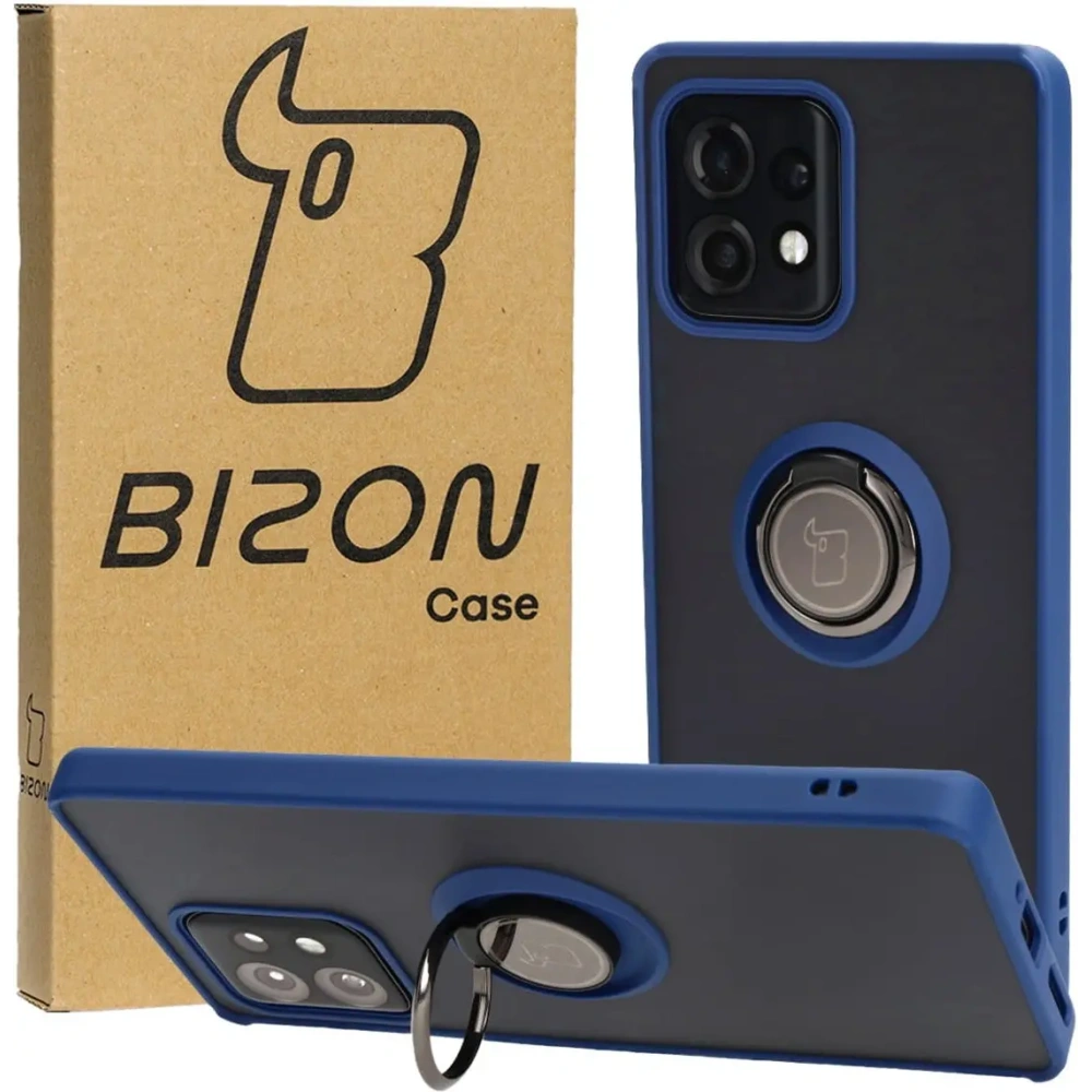 Hurtownia GSM - Caz Bizon Hybrid Ring Motorola Edge 40 Pro fumuriu cu un cadru albastru închis. - BIZ478 - {ean13} - Hurt