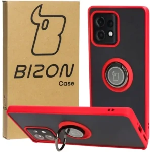 Bizon Case Hybrid Ring Motorola Edge 40 Pro rauchig mit rotem Rahmen