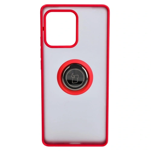 Etui z uchwytem na palec Bizon Case Hybrid Ring do Motorola Edge 40 Pro przydymione z czerwoną ramką