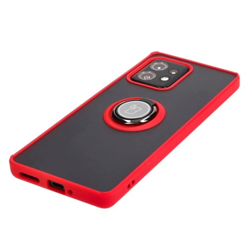 Etui z uchwytem na palec Bizon Case Hybrid Ring do Motorola Edge 40 Pro przydymione z czerwoną ramką