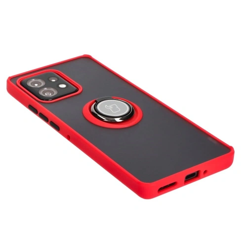 Etui z uchwytem na palec Bizon Case Hybrid Ring do Motorola Edge 40 Pro przydymione z czerwoną ramką
