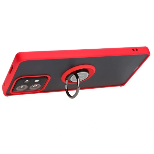 Etui z uchwytem na palec Bizon Case Hybrid Ring do Motorola Edge 40 Pro przydymione z czerwoną ramką