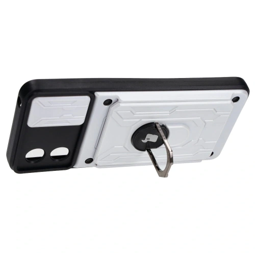 Etui Bizon Case Camshield Card Slot Ring do Motorola Moto E13 5G białe