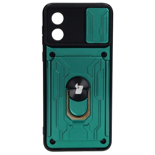 Etui Bizon Case Camshield Card Slot Ring do Motorola Moto E13 5G zielone