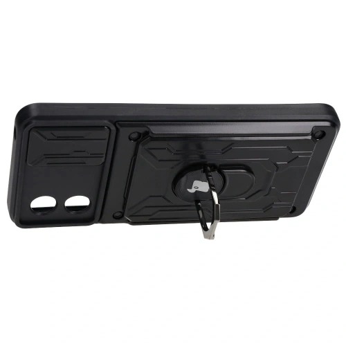 Etui Bizon Case Camshield Card Slot Ring do Motorola Moto E13 5G czarne