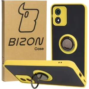 Hurtownia GSM - Caz hibrid Bizon Ring Motorola Moto E13 fumuriu cu un cadru galben - BIZ485 - {ean13} - Hurt