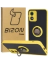 Bizon Case Hybrid Ring Motorola Moto E13 rauchig mit einem gelben Rahmen