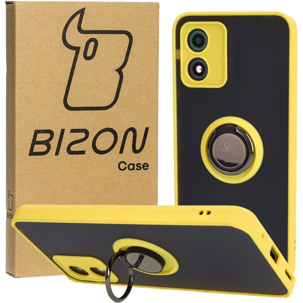 Hurtownia GSM - Caz hibrid Bizon Ring Motorola Moto E13 fumuriu cu un cadru galben - BIZ485 - {ean13} - Hurt