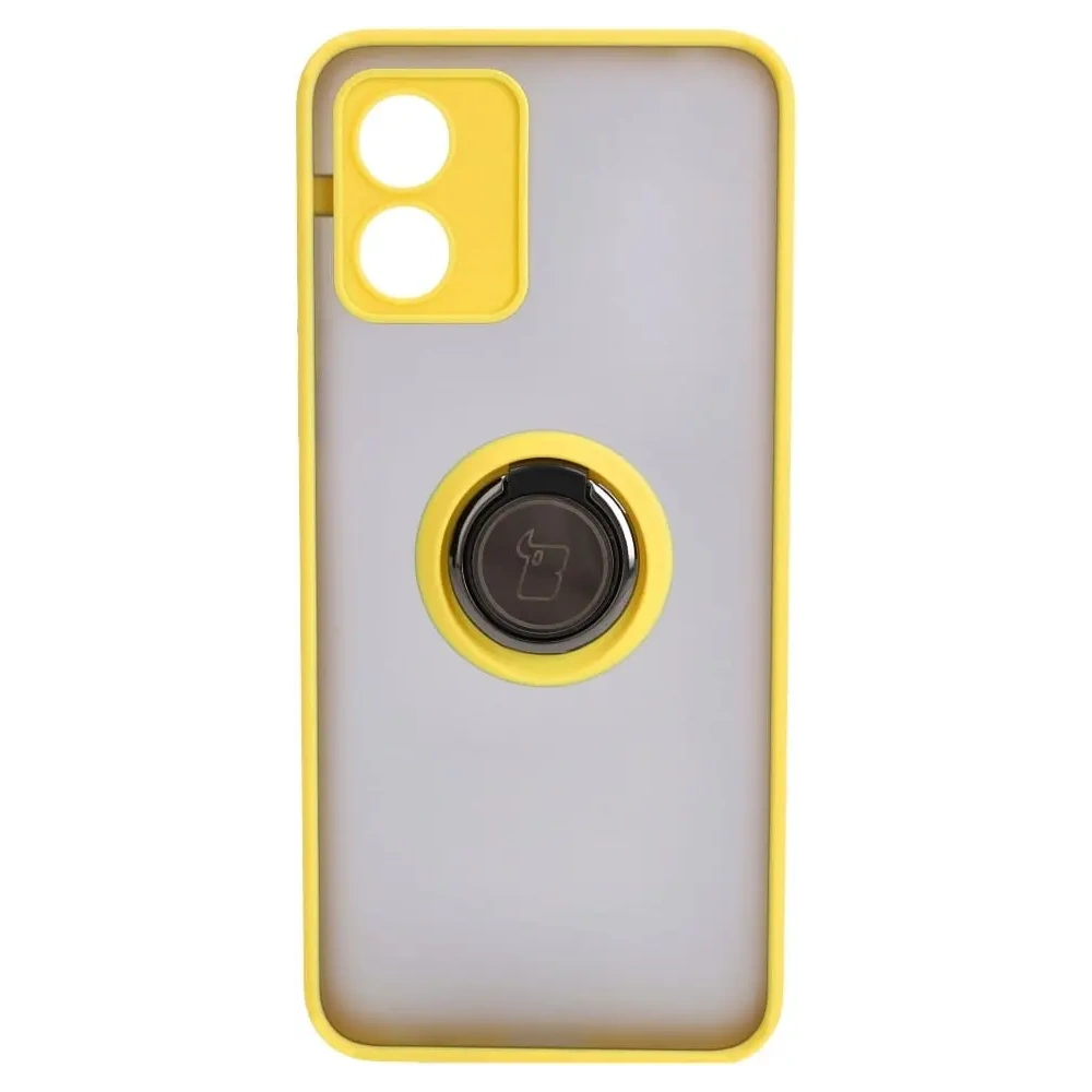 Hurtownia GSM - Caz hibrid Bizon Ring Motorola Moto E13 fumuriu cu un cadru galben - BIZ485 - {ean13} - Hurt