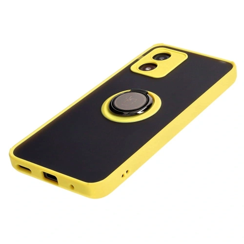 Etui z uchwytem na palec Bizon Case Hybrid Ring do Motorola Moto E13 przydymione z żółtą ramką