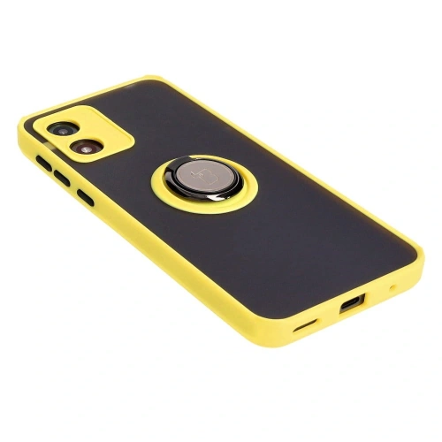 Etui z uchwytem na palec Bizon Case Hybrid Ring do Motorola Moto E13 przydymione z żółtą ramką
