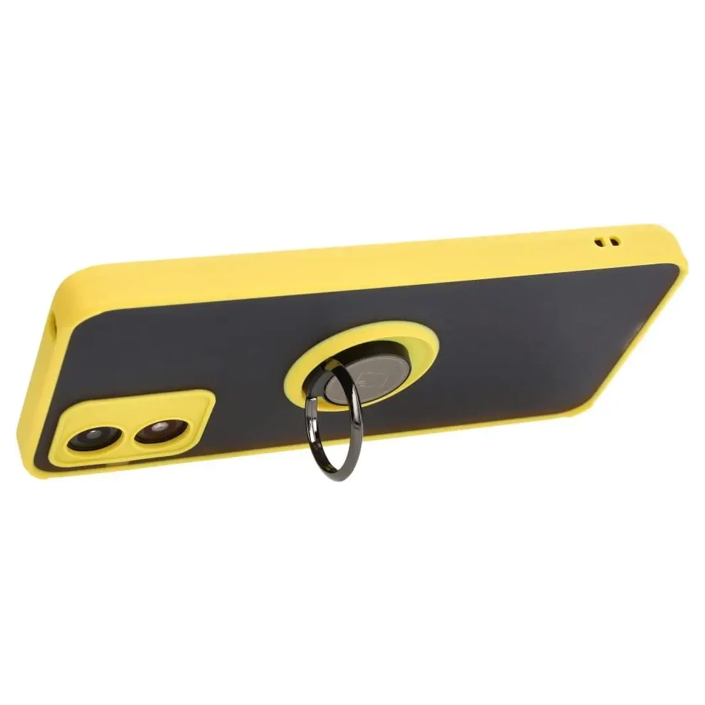 Hurtownia GSM - Caz hibrid Bizon Ring Motorola Moto E13 fumuriu cu un cadru galben - BIZ485 - {ean13} - Hurt
