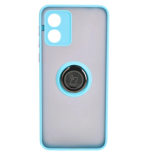Etui z uchwytem na palec Bizon Case Hybrid Ring do Motorola Moto E13 przydymione z jasnoniebieską ramką