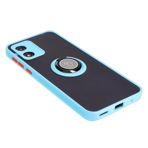 Etui z uchwytem na palec Bizon Case Hybrid Ring do Motorola Moto E13 przydymione z jasnoniebieską ramką