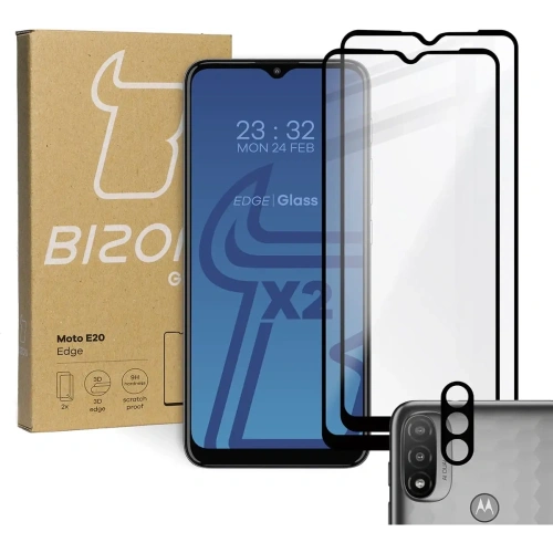 Szkło hartowane Bizon Glass Edge - [2 PACK] + ochrona na obiektyw Moto E20