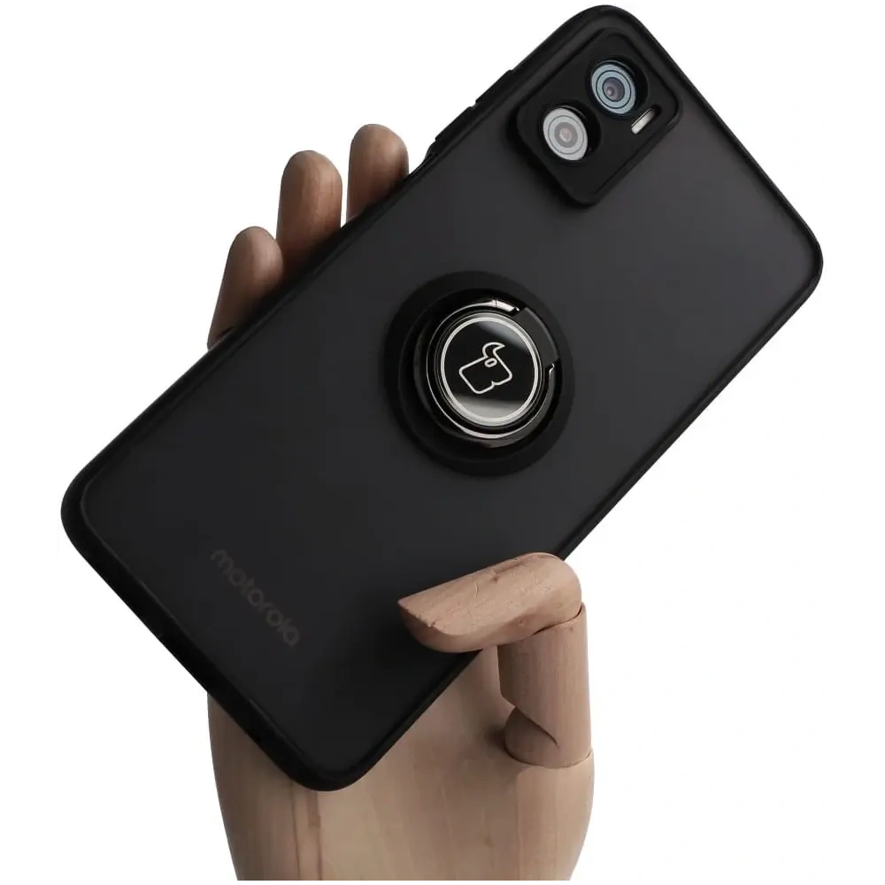 Hurtownia GSM - Bizon Case Hybrid Ring Motorola Moto E22 / E22i smoky cu un cadru negru - BIZ494 - {ean13} - Hurt