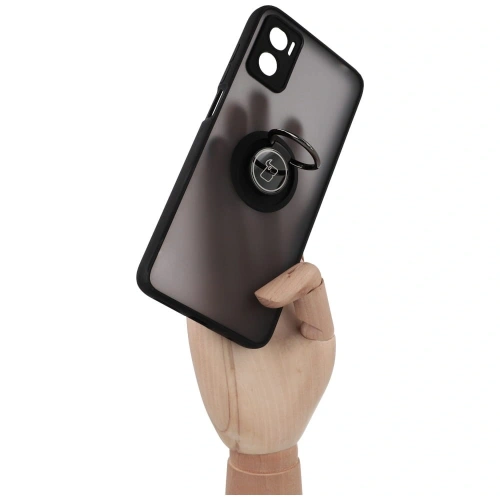 Etui z uchwytem na palec Bizon Case Hybrid Ring do Motorola Moto E22 / E22i przydymione z czarną ramką