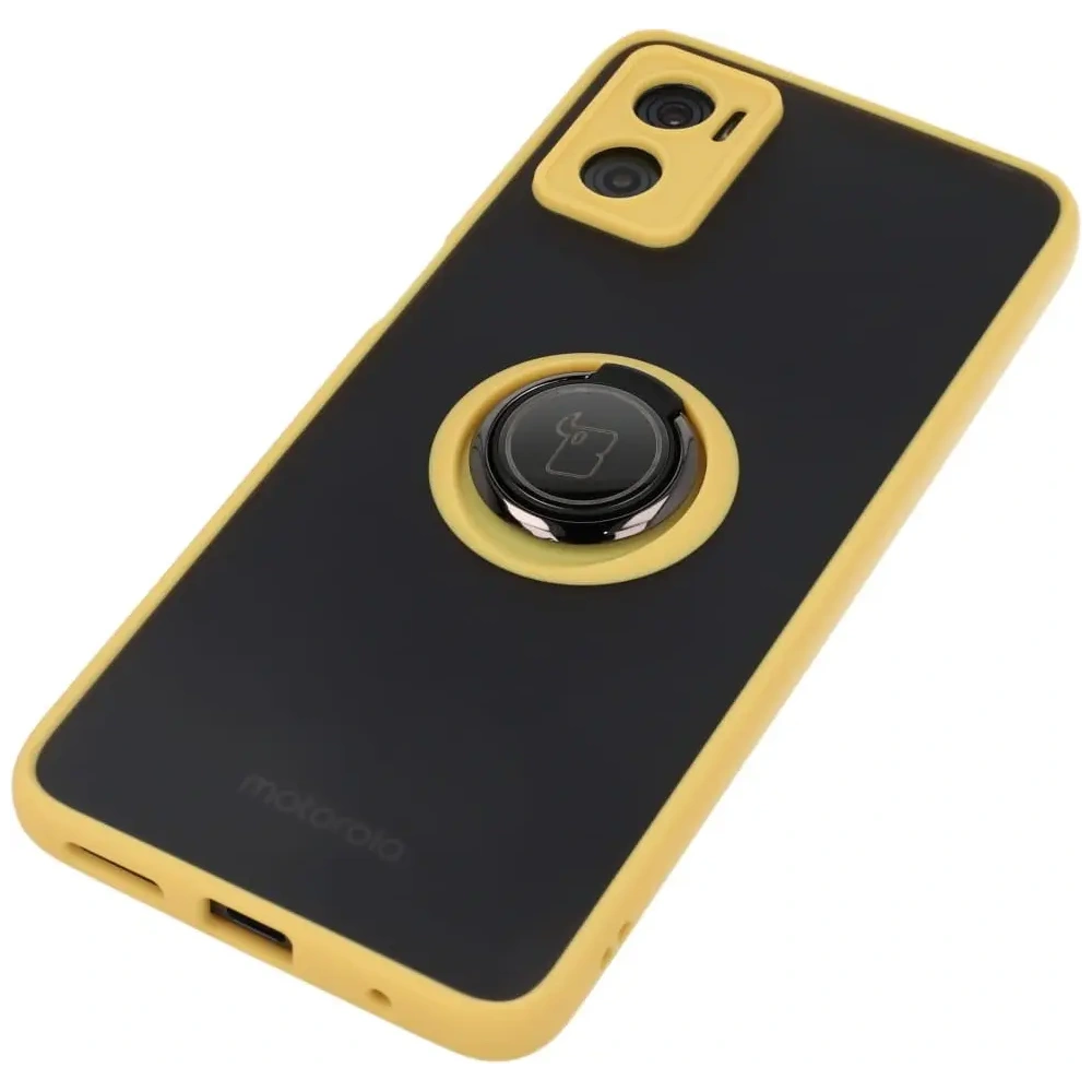 Hurtownia GSM - Etui z uchwytem na palec Bizon Case Hybrid Ring do Motorola Moto E22 / E22i przydymione z żółtą ramką - BIZ497 - {ean13} - Hurt