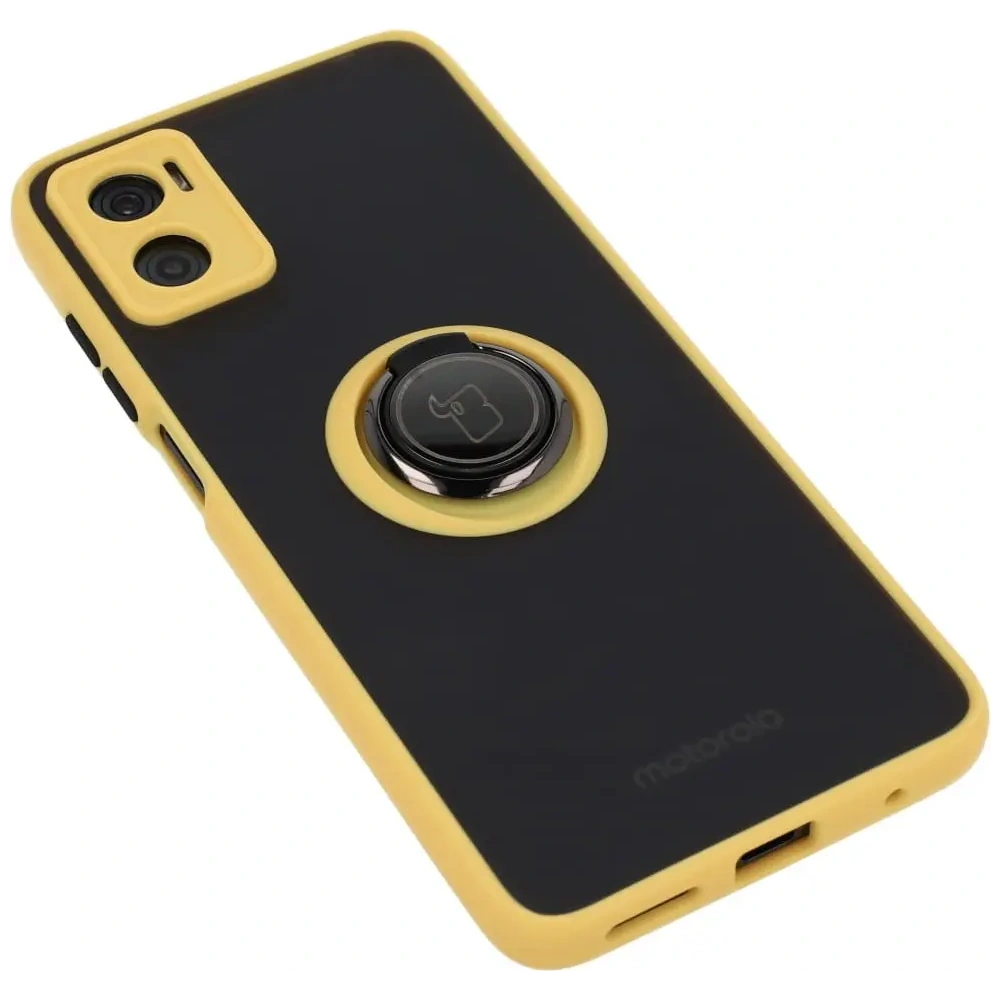 Hurtownia GSM - Etui s úchytem na prst Bizon Case Hybrid Ring pro Motorola Moto E22 / E22i kouřové se žlutým rámečkem - BIZ497 - {ean13} - Hurt