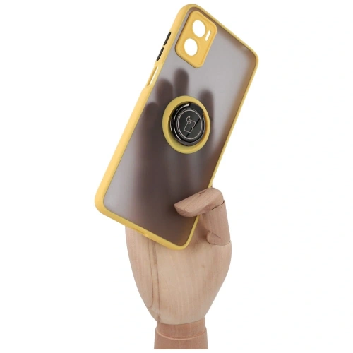 Etui z uchwytem na palec Bizon Case Hybrid Ring do Motorola Moto E22 / E22i przydymione z żółtą ramką