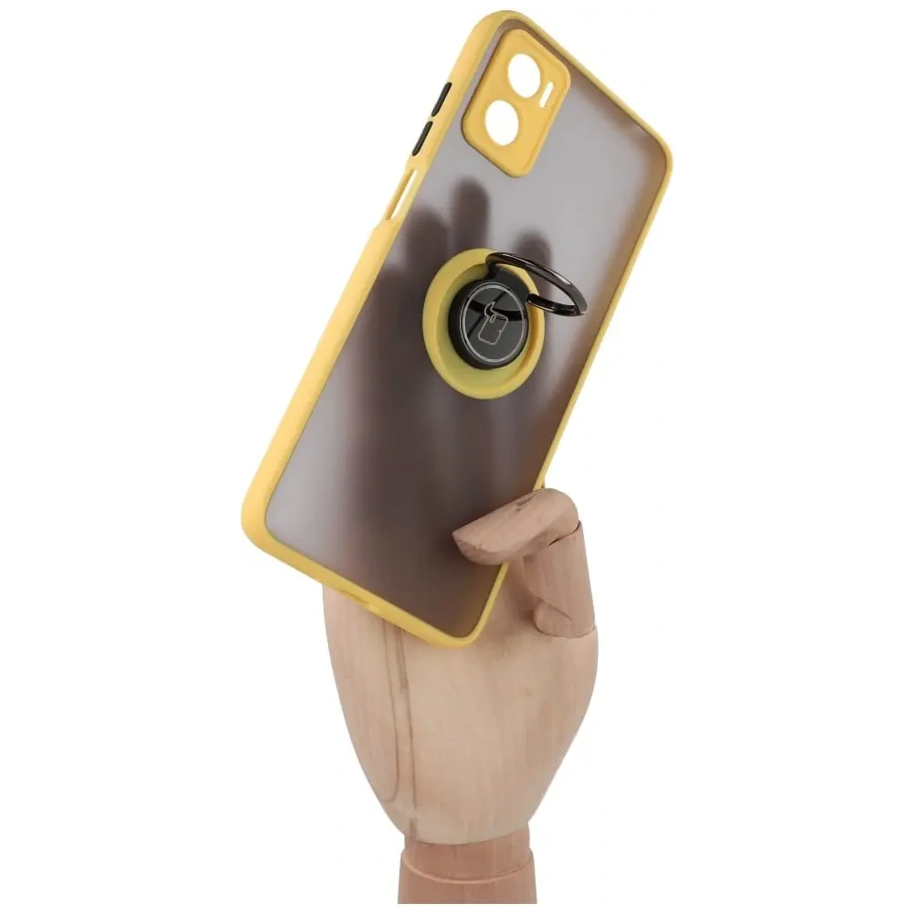 Hurtownia GSM - Etui s úchytem na prst Bizon Case Hybrid Ring pro Motorola Moto E22 / E22i kouřové se žlutým rámečkem - BIZ497 - {ean13} - Hurt