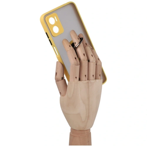 Etui z uchwytem na palec Bizon Case Hybrid Ring do Motorola Moto E22 / E22i przydymione z żółtą ramką