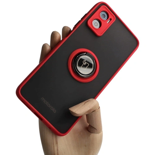 Etui z uchwytem na palec Bizon Case Hybrid Ring do Motorola Moto E22 / E22i przydymione z czerwoną ramką