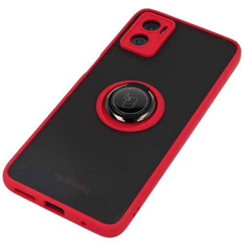 Etui z uchwytem na palec Bizon Case Hybrid Ring do Motorola Moto E22 / E22i przydymione z czerwoną ramką