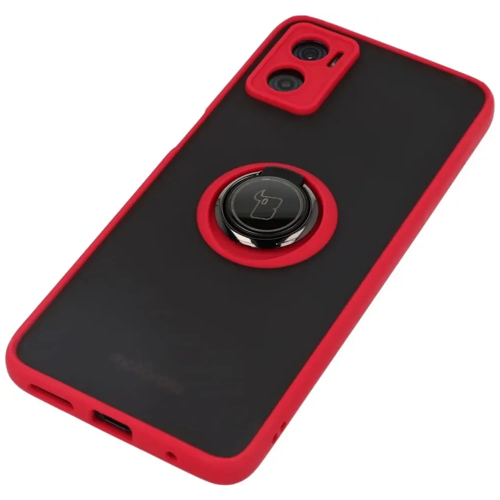 Hurtownia GSM - Etui s úchopem na prst Bizon Case Hybrid Ring pro Motorola Moto E22 / E22i kouřové s červeným rámem - BIZ498 - {ean13} - Hurt