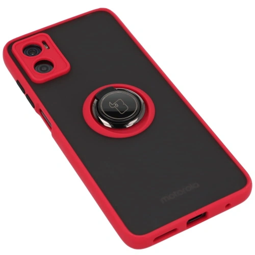 Etui z uchwytem na palec Bizon Case Hybrid Ring do Motorola Moto E22 / E22i przydymione z czerwoną ramką