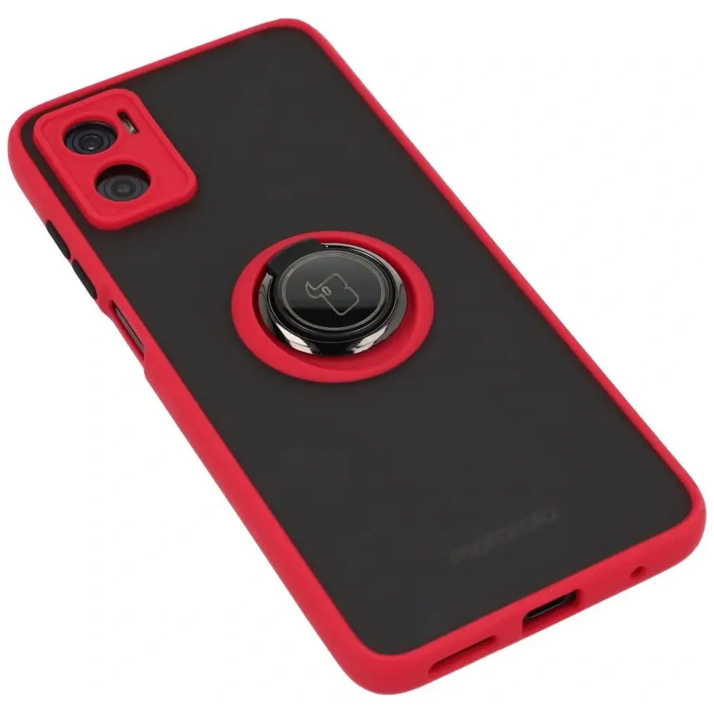 Hurtownia GSM - Etui s úchopem na prst Bizon Case Hybrid Ring pro Motorola Moto E22 / E22i kouřové s červeným rámem - BIZ498 - {ean13} - Hurt