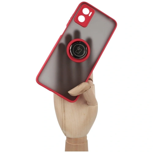Etui z uchwytem na palec Bizon Case Hybrid Ring do Motorola Moto E22 / E22i przydymione z czerwoną ramką