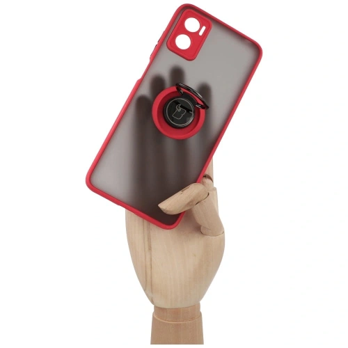 Etui z uchwytem na palec Bizon Case Hybrid Ring do Motorola Moto E22 / E22i przydymione z czerwoną ramką