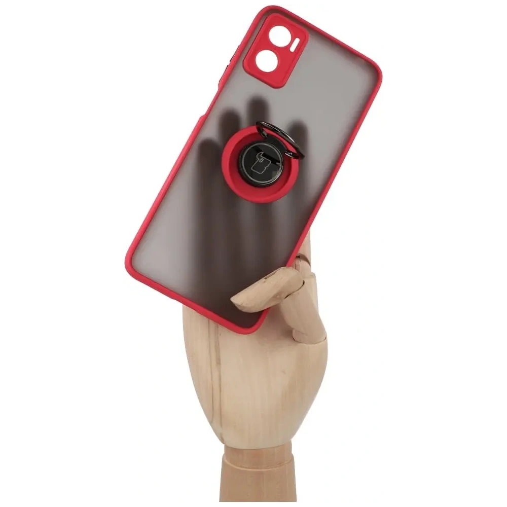Hurtownia GSM - Etui s úchopem na prst Bizon Case Hybrid Ring pro Motorola Moto E22 / E22i kouřové s červeným rámem - BIZ498 - {ean13} - Hurt