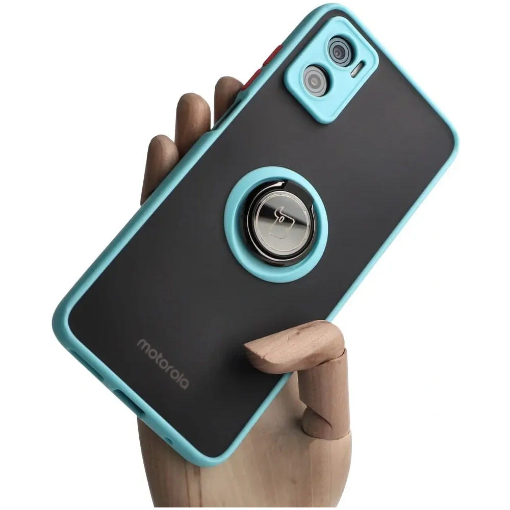 Hurtownia GSM - Etui s úchytem na palec Bizon Case Hybrid Ring pro Motorola Moto E22 / E22i kouřové s jasně modrým rámečkem - BIZ499 - {ean13} - Hurt