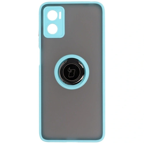 Etui z uchwytem na palec Bizon Case Hybrid Ring do Motorola Moto E22 / E22i przydymione z jasnoniebieską ramką
