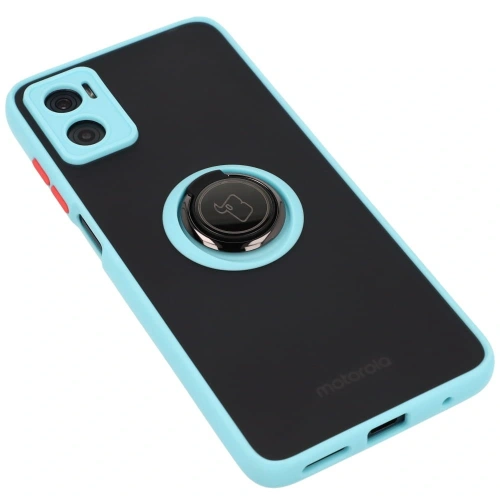 Etui z uchwytem na palec Bizon Case Hybrid Ring do Motorola Moto E22 / E22i przydymione z jasnoniebieską ramką