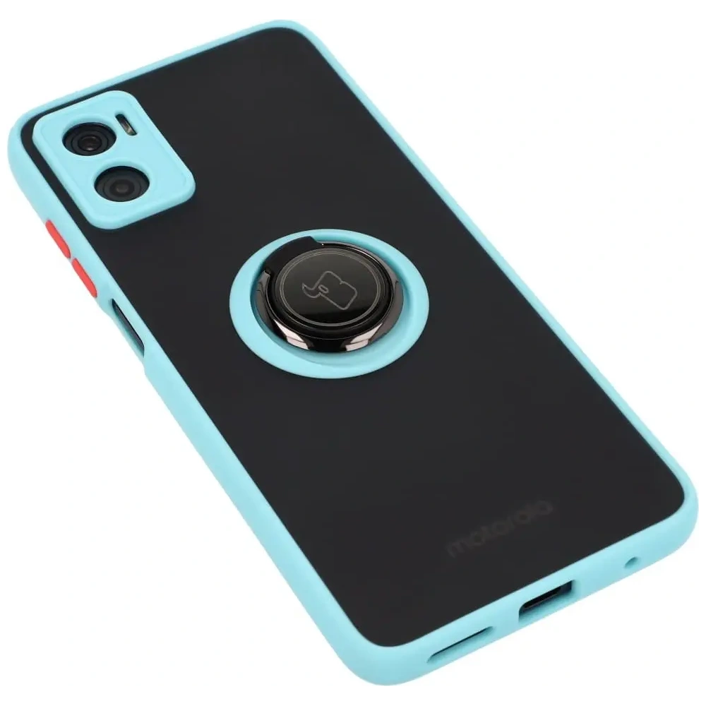 Hurtownia GSM - Etui s úchytem na palec Bizon Case Hybrid Ring pro Motorola Moto E22 / E22i kouřové s jasně modrým rámečkem - BIZ499 - {ean13} - Hurt