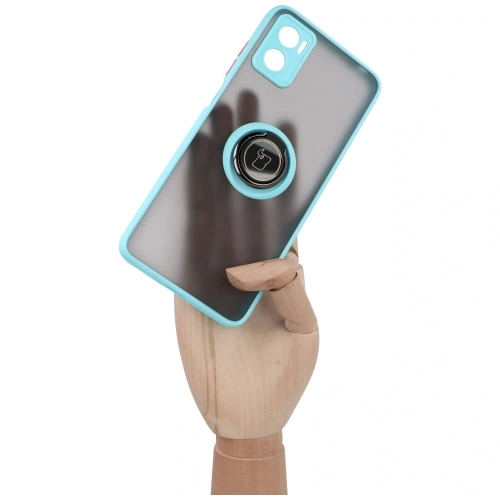 Etui z uchwytem na palec Bizon Case Hybrid Ring do Motorola Moto E22 / E22i przydymione z jasnoniebieską ramką