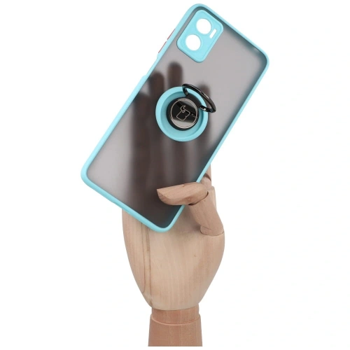 Etui z uchwytem na palec Bizon Case Hybrid Ring do Motorola Moto E22 / E22i przydymione z jasnoniebieską ramką