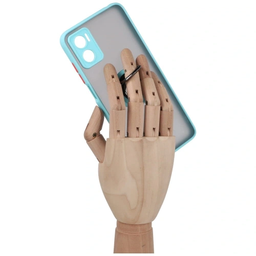 Etui z uchwytem na palec Bizon Case Hybrid Ring do Motorola Moto E22 / E22i przydymione z jasnoniebieską ramką