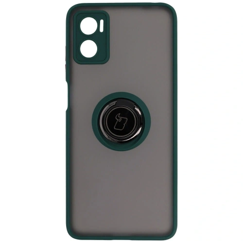 Etui z uchwytem na palec Bizon Case Hybrid Ring do Motorola Moto E22 / E22i przydymione z ciemnozieloną ramką
