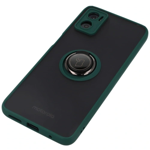 Etui z uchwytem na palec Bizon Case Hybrid Ring do Motorola Moto E22 / E22i przydymione z ciemnozieloną ramką