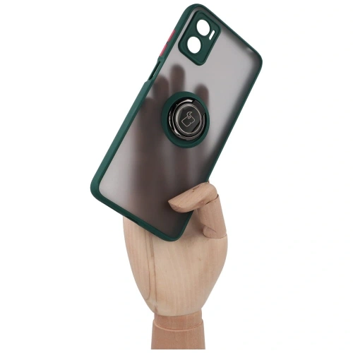 Etui z uchwytem na palec Bizon Case Hybrid Ring do Motorola Moto E22 / E22i przydymione z ciemnozieloną ramką